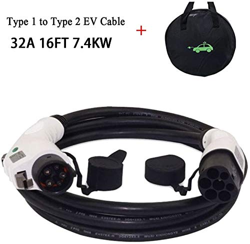 K.H.O.N.S. Vehículos Eléctricos/EV Cable de Carga Tipo 1 a Tipo 2 para Tipo1 EV,32 A/16A,7.4KW, 5M Cable y Bolsa