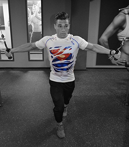 Khroom Camiseta de Compresión de Superhéroe para Hombre | Ropa Deportiva de Secado Rápido para Ejercicio Gimnasio Musculación Running | Material Extensible Ventilado Anti Transpiración Superman blanco