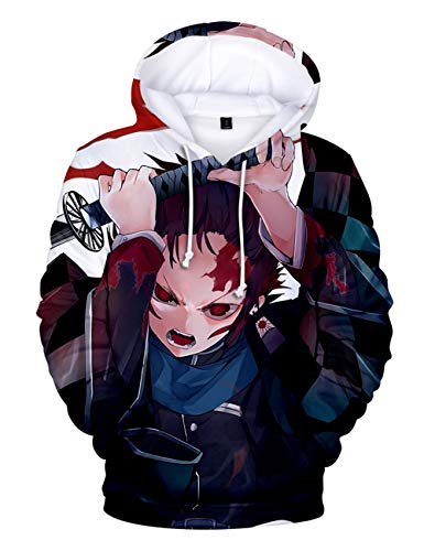 KIACIYA Demon Slayer Sudadera, 3D Kamado Tanjirou Nezuko Kimetsu No Yaiba Anime Cosplay Sudaderas con Capucha con Bolsillos Casual Harajuku Ropa Chaqueta Suéter Tops para Hombre Mujere Niños (H,M)