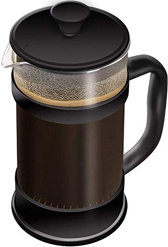 KICHLY - 8 tazas (1 litro / 1000 ml) Cafetera Francesa espresso y tetera con triple filtro émbolo de acero inoxidable - Negro