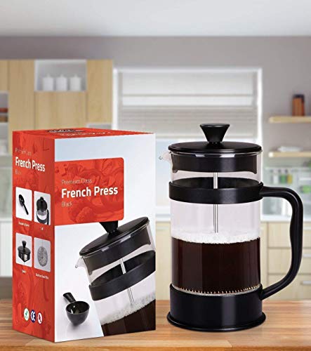 KICHLY - 8 tazas (1 litro / 1000 ml) Cafetera Francesa espresso y tetera con triple filtro émbolo de acero inoxidable - Negro