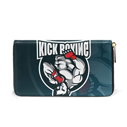 Kick Boxeo Arte Azul Monedero Cremallera Billetera de Cuero Real Patrón Impresión Bolso para Niño Mujeres Teléfono Chica Hombre