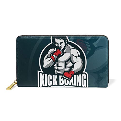 Kick Boxeo Arte Azul Monedero Cremallera Billetera de Cuero Real Patrón Impresión Bolso para Niño Mujeres Teléfono Chica Hombre