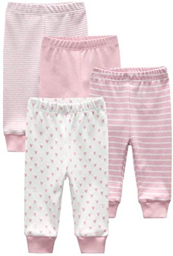 Kiddiezoom - Conjunto de 4 pantalones de bebé unisex para niña Rosa. 0-3 Meses