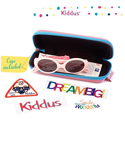 Kiddus Gafas de sol POLARIZADAS bebe para niños y niñas a partir de 6 meses. SUPER FLEXIBLES. Protección solar UV400. Seguras, confortables, muy resistentes. Con ESTUCHE protector. Baby Comfort (08 Rosa con flores)