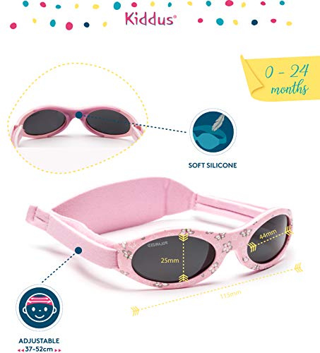 Kiddus Gafas de sol PREMIUM POLARIZADAS para bebé, niño y niña. 0 meses a 2 años. UV400 100% protección rayos UVA y UVB. Suave puente de SILICONA para la nariz. Banda ajustable de NEOPRENO