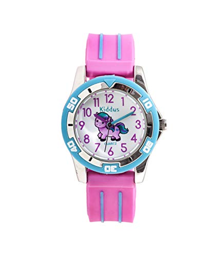 KIDDUS Reloj Educativo de Calidad para niña y niño. Analógico de Pulsera, con Ejercicios Time Teacher para Aprender a Leer y Decir la Hora. Mecanismo de Cuarzo japonés. KI10503 Pony