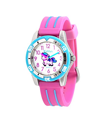 KIDDUS Reloj Educativo de Calidad para niña y niño. Analógico de Pulsera, con Ejercicios Time Teacher para Aprender a Leer y Decir la Hora. Mecanismo de Cuarzo japonés. KI10503 Pony