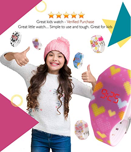 KIDDUS Reloj LED Digital para niña o niño. Pulsera de Silicona Suave para niños y Adultos. Batería Japonesa reemplazable. Fácil de Leer y Aprender Las Horas. KI10204 Corazones