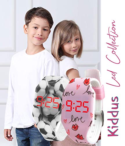 KIDDUS Reloj LED Digital para niña o niño. Pulsera de Silicona Suave para niños y Adultos. Batería Japonesa reemplazable. Fácil de Leer y Aprender Las Horas. KI10204 Corazones