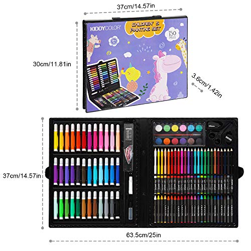 KIDDYCOLOR Conjunto Arte Deluxe en Maletín, Para Niños Set Material Escolar, incluye lápices de colores, pasteles de óleo, acuarelas, pinceles para pintar (150 piezas)