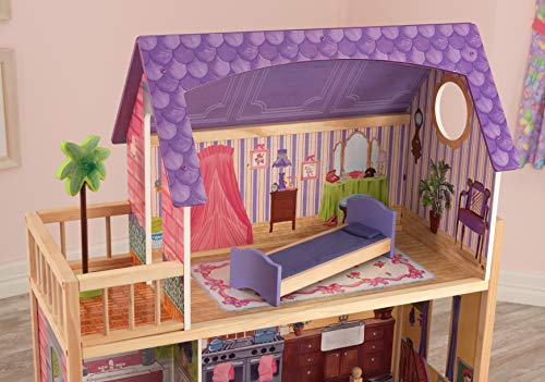 KidKraft 65092 Kayla - Casa de Muñecas de Madera con Muebles y Accesorios Incluidos, 3 Pisos, para Muñecas de 30 cm , color Natural/Rosa/Violeta