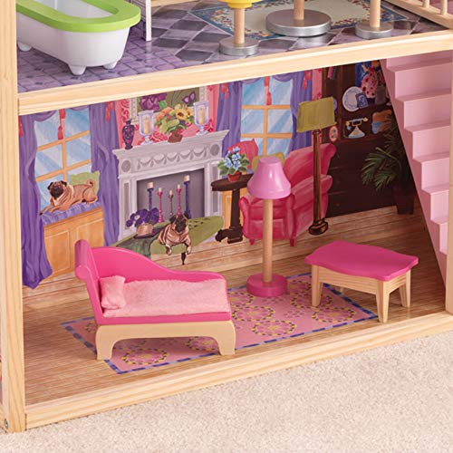 KidKraft 65092 Kayla - Casa de Muñecas de Madera con Muebles y Accesorios Incluidos, 3 Pisos, para Muñecas de 30 cm , color Natural/Rosa/Violeta