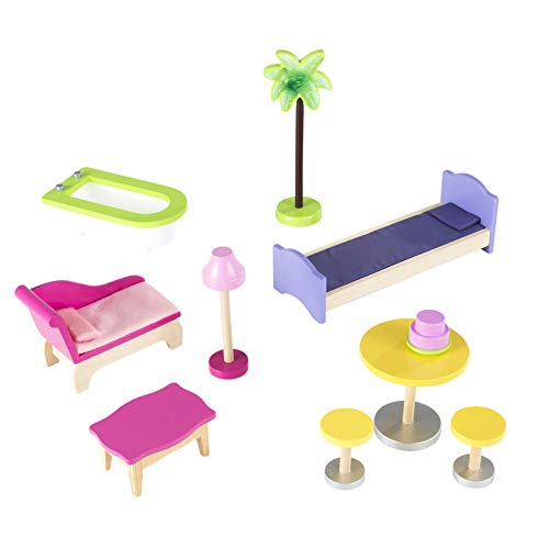 KidKraft 65092 Kayla - Casa de Muñecas de Madera con Muebles y Accesorios Incluidos, 3 Pisos, para Muñecas de 30 cm , color Natural/Rosa/Violeta