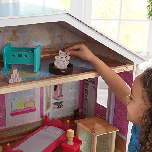 KidKraft 65252 Majestic Mansion - Casa de Muñecas de Madera con Muebles y Accesorios Incluidos, 4 Pisos, para Muñecas de 30 cm, Multicolor