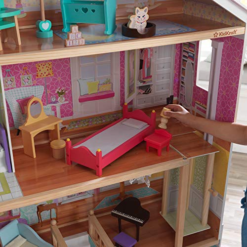 KidKraft 65252 Majestic Mansion - Casa de Muñecas de Madera con Muebles y Accesorios Incluidos, 4 Pisos, para Muñecas de 30 cm, Multicolor