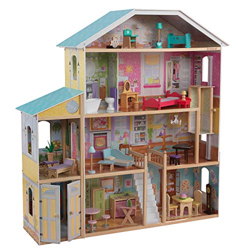 KidKraft 65252 Majestic Mansion - Casa de Muñecas de Madera con Muebles y Accesorios Incluidos, 4 Pisos, para Muñecas de 30 cm, Multicolor