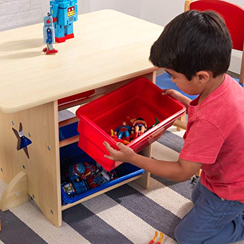 KidKraft- Juego de mesa y 2 sillas de madera con corazón con compartimentos de almacenamiento, cuarto de juegos para niños / muebles de dormitorio Heart , Color Rojo y azul (26912)