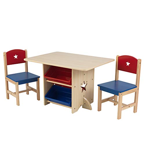 KidKraft- Juego de mesa y 2 sillas de madera con corazón con compartimentos de almacenamiento, cuarto de juegos para niños / muebles de dormitorio Heart , Color Rojo y azul (26912)