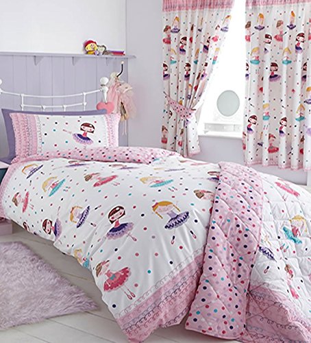 Kids Club - Juego de Cama Infantil, Incluye Funda de edredón y Fundas de Almohada, diseño de Bailarina, Color Rosa Kids Club - Juego de Cama Infantil, Incluye Funda de edredón y Fundas de Almohada, diseño de Bailarina, Color Rosa