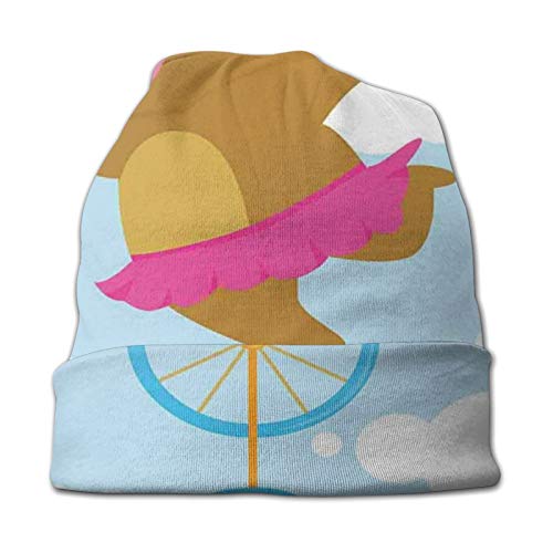 Kids Winter Knit Hat Warm Hats,Happy Balerina Hippo Juggling On Tightrope with Wheel Stunt Performance Cartoon,Children Beanie Cap for Girls Boys