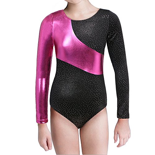 Kidsparadisy Leotardos para niñas Gimnasia Mangas largas Arco Iris Rayas Cielo Estrellado Baile Atlético Tutu Leotardo (Negro, 160 (11-12Y))