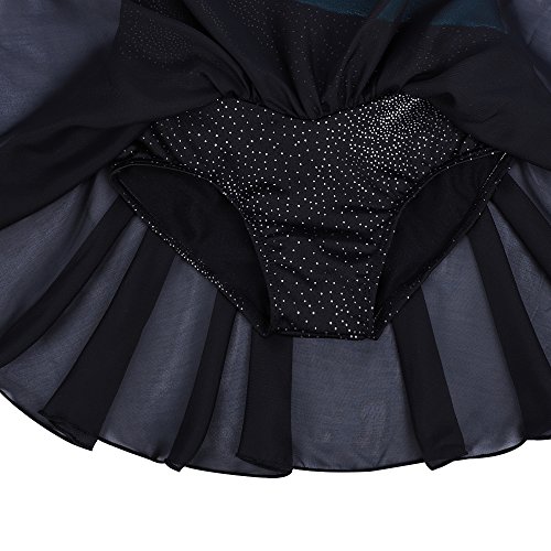 Kidsparadisy - Maillot con falda para niñas de 2 a 15 años, manga larga y sin mangas, con bandas arco iris, para gimnasia, baile y ballet, Infantil, color negro, tamaño 130(6-7T)