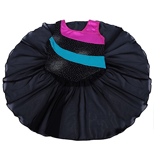 Kidsparadisy - Maillot con falda para niñas de 2 a 15 años, manga larga y sin mangas, con bandas arco iris, para gimnasia, baile y ballet, Infantil, color Blacklong, tamaño 100(2-3T)