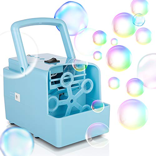 KIDWILL Máquina de Burbujas Portátil Maquina Pompas de Jabón Juguetes para Niños Soplador de Burbujas Automático 2000+ por Minuto,2 Niveles de Velocidad para Fiestas, Bodas, Actividades Navideñas, etc