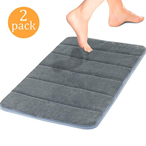 Kikc Alfombra Antideslizante Alfombra Espuma de Memoria Piso Baño Alfombra Absorber Alfombra de baño Suave Alfombra de baño 40x60cm Gris (2PCS)