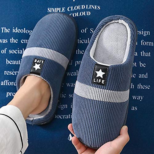 KIKIGO Mocasines,Zapatos caseros de algodón Antideslizante de Suela Blanda para Hombres en otoño e Invierno, Zapatos para Interiores cálidos y cómodos.-Azul Marino_42