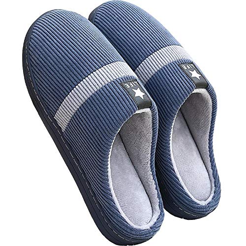 KIKIGO Mocasines,Zapatos caseros de algodón Antideslizante de Suela Blanda para Hombres en otoño e Invierno, Zapatos para Interiores cálidos y cómodos.-Azul Marino_42