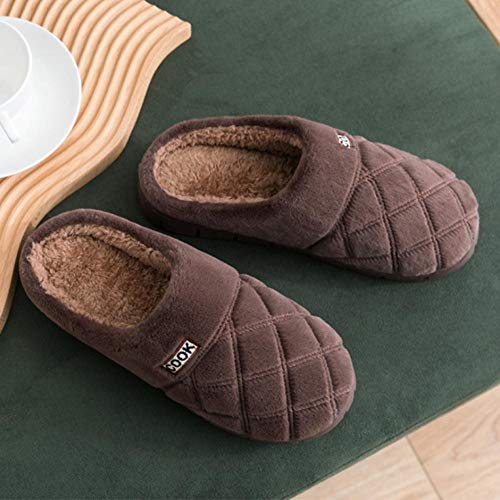 KIKIGO Zapatilla casa Hombre,Calzado casero de algodón de Suela Gruesa Antideslizante en otoño e Invierno, Calzado de casa cálido para Hombre de Suela Blanda y Terciopelo.-café_43