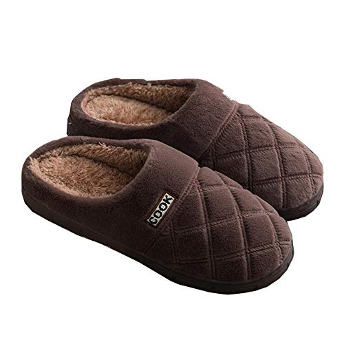 KIKIGO Zapatilla casa Hombre,Calzado casero de algodón de Suela Gruesa Antideslizante en otoño e Invierno, Calzado de casa cálido para Hombre de Suela Blanda y Terciopelo.-café_43