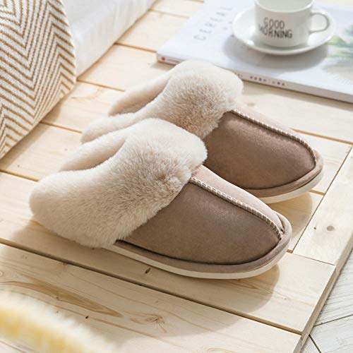 KIKIGO Zapatilla casa,Zapatos caseros de Invierno Antideslizantes para Hombres, Pantuflas cálidas y esponjosas de Suela Gruesa.-Caqui_EU 43