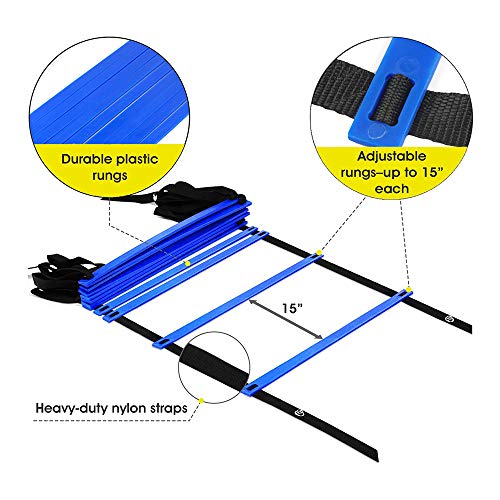 KIKILIVE - Escalera de Agilidad, Escalera de coordinaciĂłn para Entrenamiento de fĂștbol, Escalera de Entrenamiento de 6 m, fĂștbol de Agilidad, con Bolsillo, Color Azul y Amarillo KIKILIVE - Escalera de Agilidad, Escalera de coordinaciĂłn para Entrenamiento de fĂștbol, Escalera de Entrenamiento de 6 m, fĂștbol de Agilidad, con Bolsillo, Color Azul y Amarillo