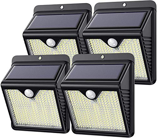 Kilponen Luz Solar Exterior, 【Versión Innovadora 4-Paquete 250 LED 1500 Lumens】 Foco Solar Exterior con Sensor de Movimiento Impermeable Lámpara Solar Exterior para Jardín [ Clase Energética A+++ ]