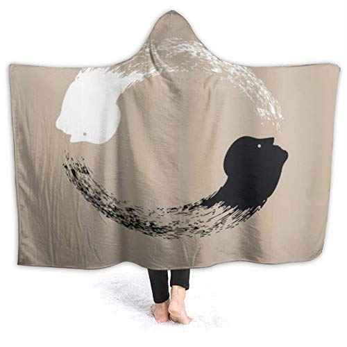 KIMDFACE Manta con Capucha，Yin y Yang Obra Abstracta de una armonía de Retratos Humanos Yoga，Suave Siesta ponible Mantas de Viaje/Vacaciones/Casual 80x60