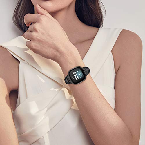 KIMILAR Correa de Cuero Compatible con Fitbit Sense/Versa 3 Correa para Mujeres Hombres, 5.5"-8.5" Pulseras de Repuesto Delgada y Estrecha Correa de Hebilla de Metal para Sense/Versa 3 Smartwatch