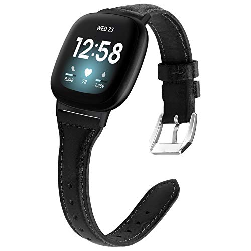 KIMILAR Correa de Cuero Compatible con Fitbit Sense/Versa 3 Correa para Mujeres Hombres, 5.5"-8.5" Pulseras de Repuesto Delgada y Estrecha Correa de Hebilla de Metal para Sense/Versa 3 Smartwatch