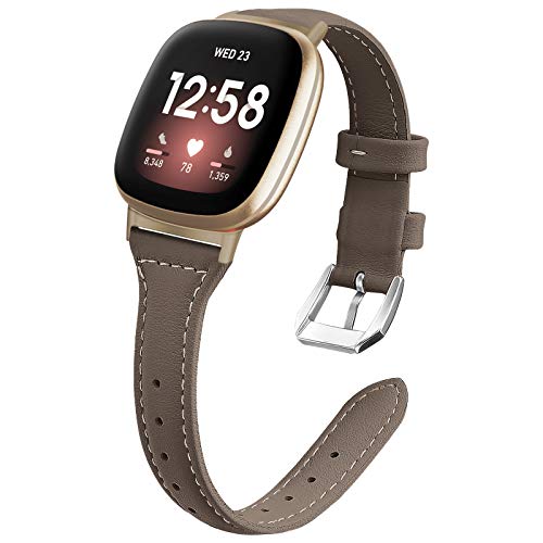 KIMILAR Correa de Cuero Compatible con Fitbit Sense/Versa 3 Correa para Mujeres Hombres, 5.5"-8.5" Pulseras de Repuesto Delgada y Estrecha Correa de Hebilla de Metal para Sense/Versa 3 Smartwatch