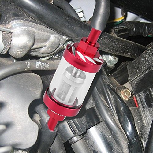 KIMISS Filtro de combustible de aceite de gas en línea de vidrio de metal [8mm Reemplazo del hilo] para Motocicleta(Rojo)