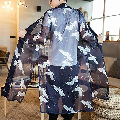 Kimono De Los Hombres Chaqueta De Punto Japonés Yukata Masculina OBI Japón Hombres Kimono Japonés De La Moda Masculina Haori OBI Ropa Samurai Hyococ (Color : 1, Size : One Size)