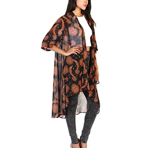 Kimono de Verano, Dragon868 Cárdigan Kimono Casual El Sol y Luna Estampado Ropa de Playa Bikini Cover Up Mujer Encaje Chaqueta de Primavera Otoño de SeñOras Blusa de Abrigo de Talla Grande