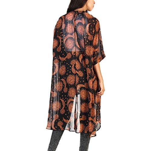 Kimono de Verano, Dragon868 Cárdigan Kimono Casual El Sol y Luna Estampado Ropa de Playa Bikini Cover Up Mujer Encaje Chaqueta de Primavera Otoño de SeñOras Blusa de Abrigo de Talla Grande