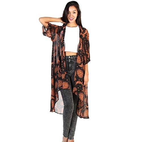 Kimono de Verano, Dragon868 Cárdigan Kimono Casual El Sol y Luna Estampado Ropa de Playa Bikini Cover Up Mujer Encaje Chaqueta de Primavera Otoño de SeñOras Blusa de Abrigo de Talla Grande