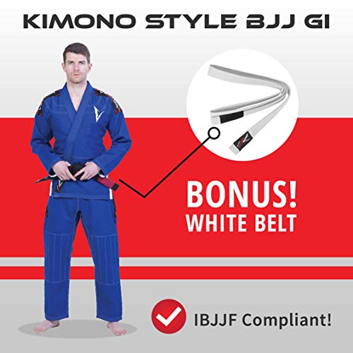 Kimono Vector Attila Series de Jiu Jitsu con cinturón Blanco, Ligero, 100% algodón, A0, Azul