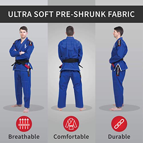 Kimono Vector Attila Series de Jiu Jitsu con cinturón Blanco, Ligero, 100% algodón, A0, Azul