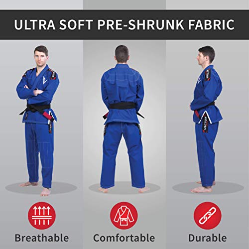 Kimono Vector Attila Series de Jiu Jitsu con cinturón Blanco, Ligero, 100% algodón, A0, Azul Kimono Vector Attila Series de Jiu Jitsu con cinturón Blanco, Ligero, 100% algodón, A0, Azul