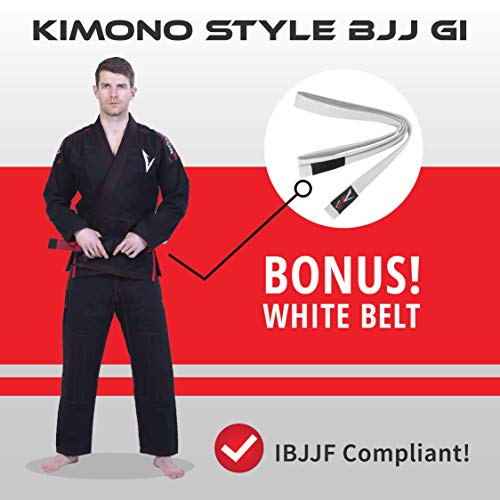 Kimono Vector Attila Series de Jiu Jitsu con cinturón Blanco, Ligero, 100% algodón, A0, Negro